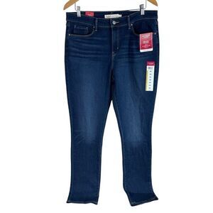 NEW Levi Strauss Womens Mid Rise Straight Jeans 14 Dark Wash Denim Stretch Blue‎